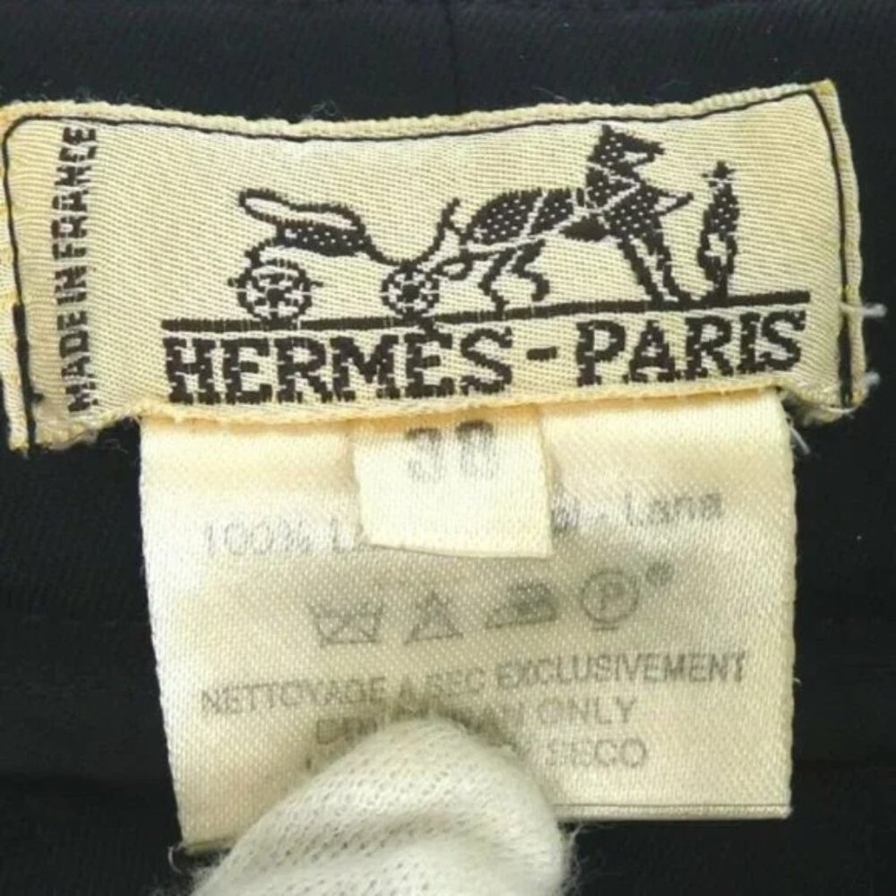 HERMES Front Leather Zip pocket Bottoms Wool Pants - Picture 4 of 5
